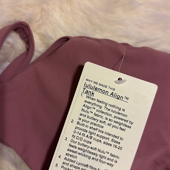NWT Lululemon Align Tank Top  / size 6/ color: velvet dust - Picture 3 of 8